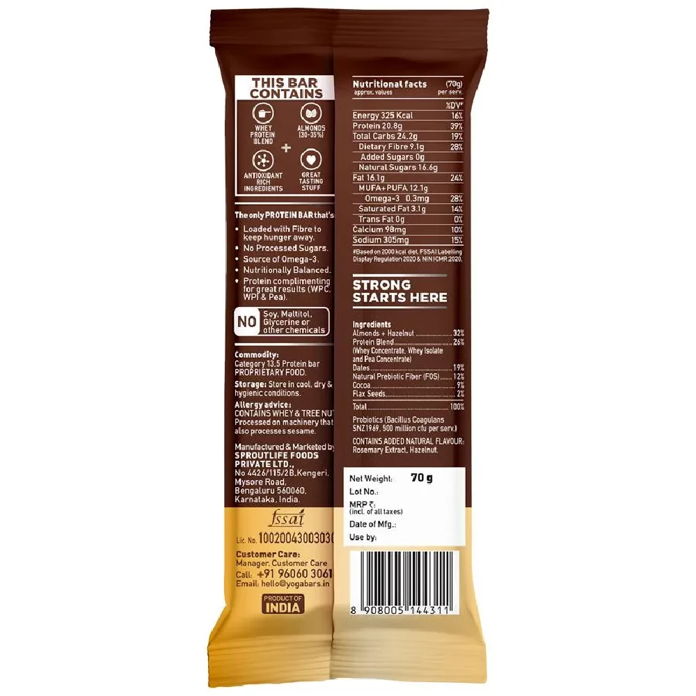Yoga Bar 20g Protein Bar - Hazelnut, No Added Sugar, Loaded With Fibre, 70 g-2.webp